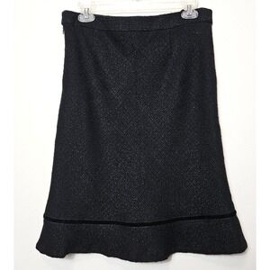 Gap Womens Black Tweed Skirt Size 6 A-Line Wool Blend Lined Wave Hem Office Core